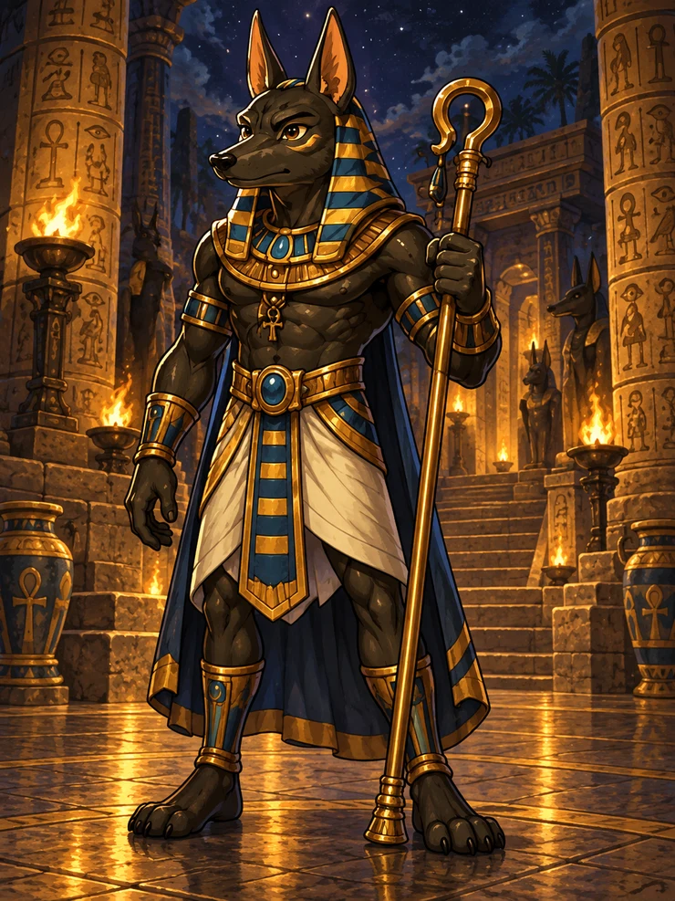 Illustrated Anubis, a Guardian inspired by Egyptian mythology